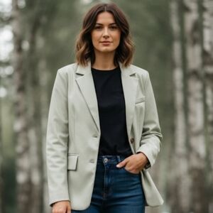 Love Tree NWT Womens Faux Leather Blazer Jacket Preppy Corpcore Spring Green M